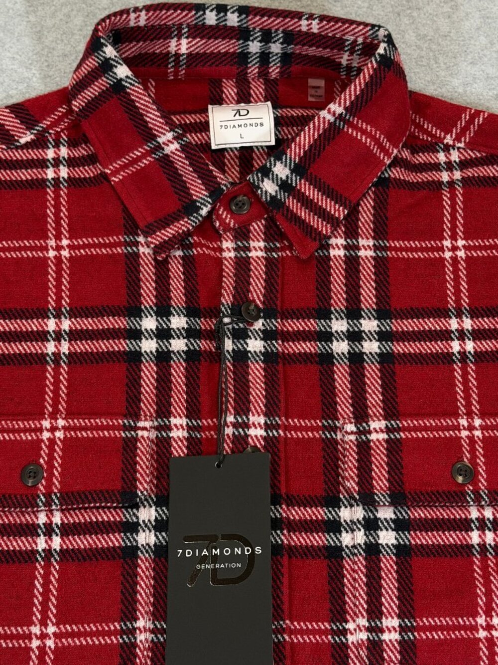 7 Diamonds Generation Soft Flannel Shirt Men's Large L Red Plaid Stretch NWT